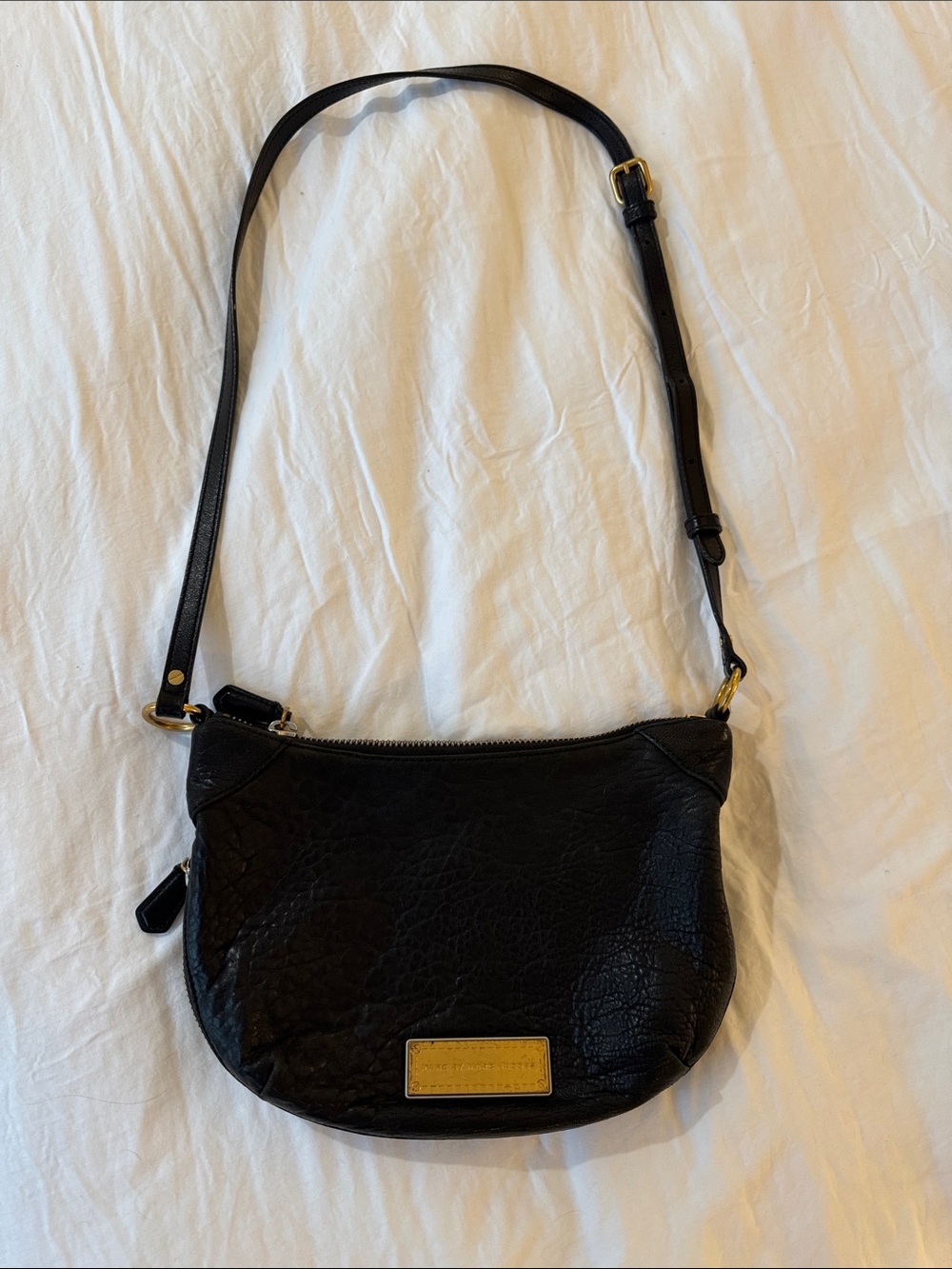 Marc By Marc Jacobs Black Leather Crossbody Bag with Gold Hardware